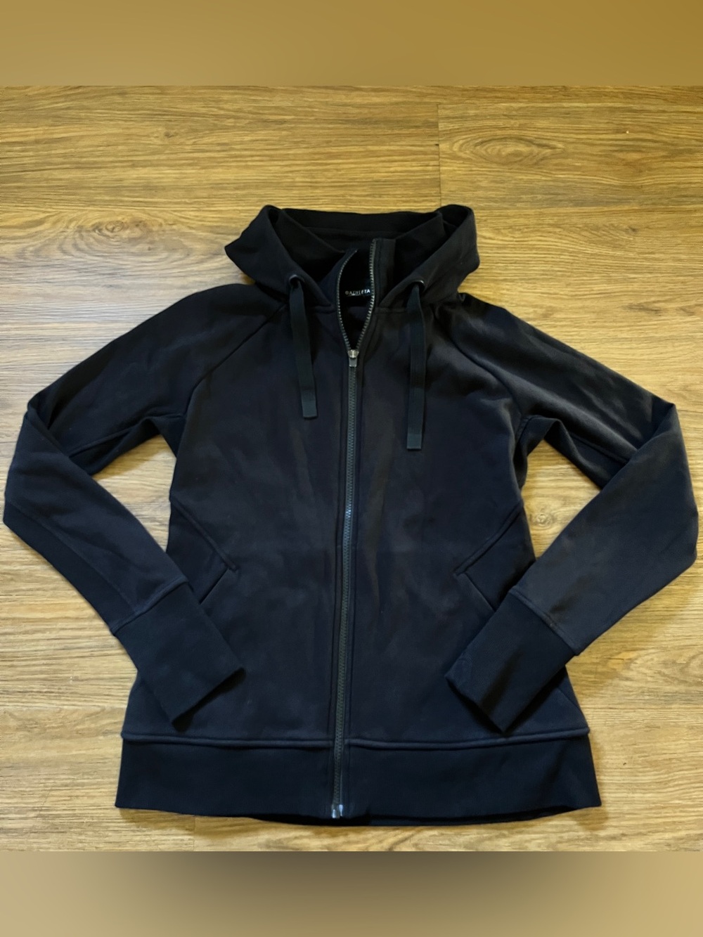 Athleta Black Workout Full Zip Triumph Hoodie Athleisure Fitted Gymwear Yoga M